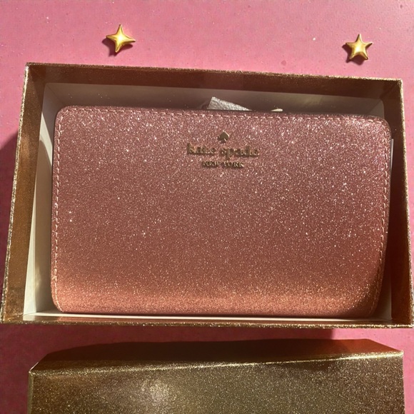 Kate Spade Glitter Pink Compact Bifold Wallet - Picture 2 of 8
